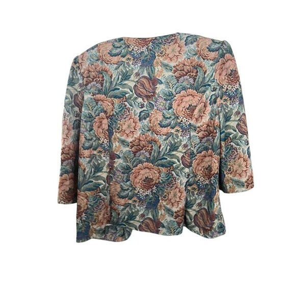 Retro Floral Jacket L Multicolor Classic Work Wear Chic Preppy Old Money 80s - Picture 7 of 9